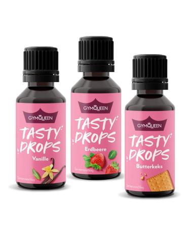 GymQueen Tasty Drops 3x30ml Strawberry Vanilla Butter Biscuit Flavour Drops without calories Topseller 1 30 ml (pack of 3)
