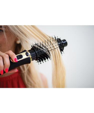 Cosmopolitan Hot Air Brush Styler - 700W Heated Round Brush for Curling Straightening & Volumizing | 3 Heat Settings | Black & Gold - Buy Online on SooperMarket.com