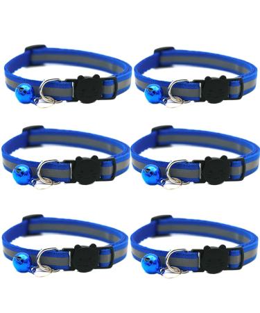 Hepplly 6-Pack Cat Collars Quick Release Reflective Kitten Collar with Bell (Dark Blue)