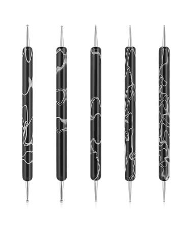 5PCS Dotting Tools Set Professional Ball End Nail Art Tools Polish Carving Tool Dotting Painting Pen 2 Way Nail Dotting Pen Marbleizing Tool Set for Nail Art Designs Black