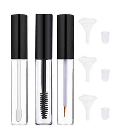 Empty Mascara Tube and Wand Mascara Containers Empty 3PCS 10ml Empty Lip Gloss Tubes Transparent Empty Eyeliner Tube with Rubber Inserts and Funnels for DIY Castor Oil