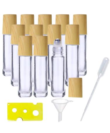 HIQE-FL 12PCs essential oils roller bottles glass roller bottles 10ml glass bottles for essential oils refillable container with bamboo lid glass bottles of glass rollers