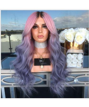 BGHJUE Gradient Purple Long Curly Lace Front Wig - Human Hair for Black Women | Pre Plucked Brazilian Remy Hair - Buy Online on SooperMarket.com