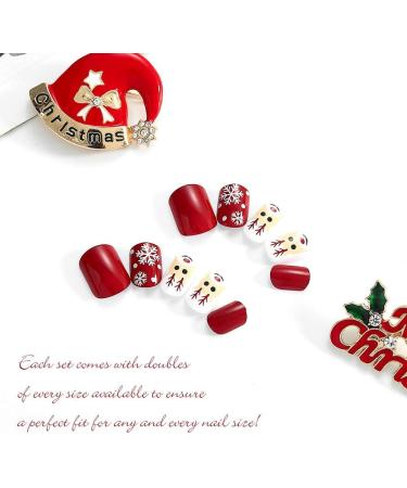 Brishow Christmas Snow Elk Press on False Nails - Red Short Square Fake Nails for Women & Girls (24pcs) - Buy Online on SooperMarket.com