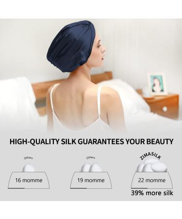 ZIMASILK 22 Momme 100% Mulberry Silk Sleep Cap - Navy Blue - Buy Online on SooperMarket.com
