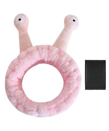 2 Pieces Spa Headband For Women Facial Makeup Head Band With Bangs hair pad Soft Head Wraps Snail Cartoon Headband Elastic Skincare Hair Band for Face Washing(Pink)