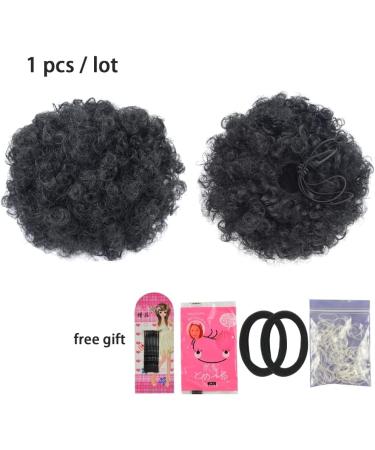 Large Short Kinky Curly Afro Puff Drawstring Ponytail Extension | Synthetic Clip-in Hairpiece for Women (1B#) - Buy Online on SooperMarket.com