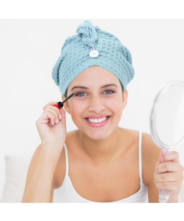 Buy Hair Drying Towel Turban - Waffle Button Wrap for Long Hair | Women's Shower Hair Wrap - Blue - Buy Online on SooperMarket.com
