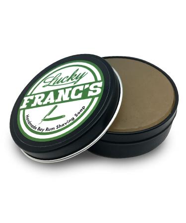 Lucky Franc's BayRum Shaving Soap - Premium Luxury Bay Rum Shave Soap for Men - Natural Shea Butter Argan Oil Kaolin & Aloe - Barber Quality Lather 4oz Shaving Soap Puck - Shaving Soap Made In USA