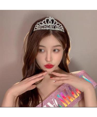 Birthday Girl Crown Happy Birthday Tiara Princess Rhinestone Headband Crystal Headpiece Birthday Party Hair Accessories for Women Girls Silver - Buy Online on SooperMarket.com