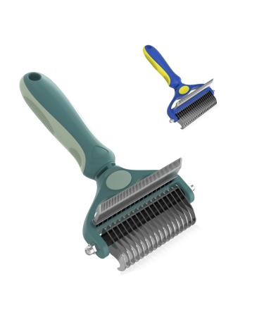 MEREN Pet Grooming Brush,Professional Pet Grooming Tool,2 Sided Undercoat Rake for Cats Dogs Brush,Safe Dematting Comb for Easy Mats Tangles Removing,Great for Short and Long Hair Breeds L Green