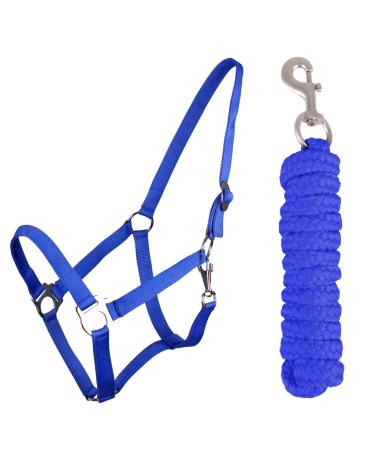QHP Halter Set Beginner Halter + Lead Rope Heavy Snap Hook (Shetty Cobalt Blue) Shetty Cobalt Blue