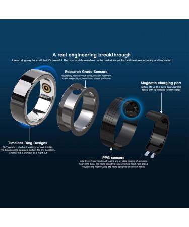 Rechargeable Waterproof Smart Health Ring | Lightweight BT Connectivity | Perfect Gift for Birthdays - Buy Online on SooperMarket.com