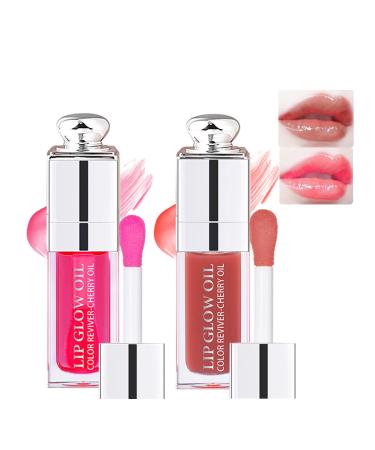 Aaiffey 2 Colors Hydrating Plumping Lip Glow Oil Moisturizing Lip Oil Gloss Transparent Glossy Lip Gloss Primer Lip Tint for Lip Care and Dry Lip (012+015)