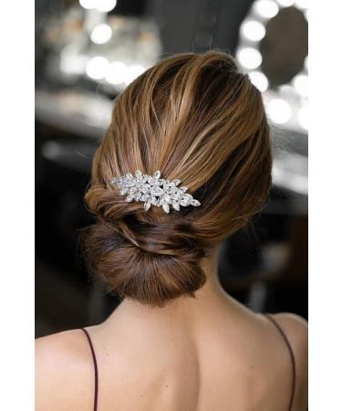 SWEETV Rhinestone Wedding Hair Comb Crystal Hair Comb Bridal Hair Pieces Retro Bridal Hair Clips Accessories Sparkly Hair Piece Bride Side Comb for Brides and Bridesmaids Women and Girls Silver-01