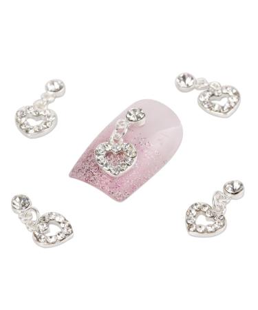 enForten 10 pcs Fashion Nail Charms Silver Dangle Sweet Love Heart 3d Crystal Rhinestone Nail Art Tips Slice Decoration for Women Girls Ladies
