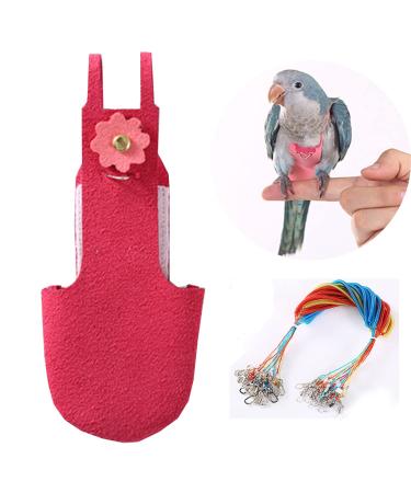 QBLEEV Bird Flight Suit Diaper with Leash,Adjustable Parrot Nappy Pee Pads,Pet Durable Diapering Cloth with Lanyard Flightline for Conures,Cockatiel,Macaw, African Grey,Budgie,Parakeet, Cockatoos S Red