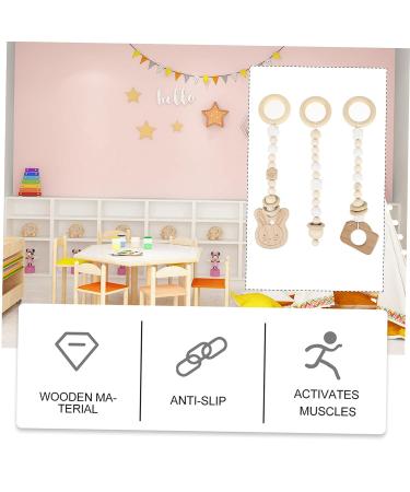 JEWEDECO 3pcs Gym Pendant Wooden Toys for Babies | Natural Home Decor & Infant Stroller Toy | Baby Fitness Rack Pendants with Wooden Bead Mobile - Buy Online on SooperMarket.com