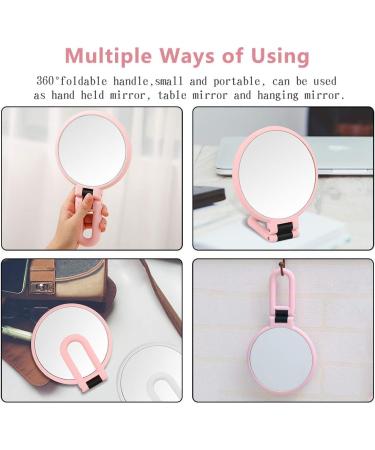Double Sided 5X/1X Magnifying Hand Held Makeup Mirror with Folding Handle - Compact Cosmetic Vanity Mirror for Girls and Ladies - Pink - Buy Online on SooperMarket.com