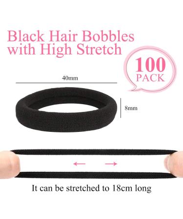 Xcozu 100 Black Hair Ties - Elastic Hair Bobbles for Women Girls & Children - Strong Stretch Bands for Thick Hair (40x8mm) - 1 Pack - Buy Online on SooperMarket.com