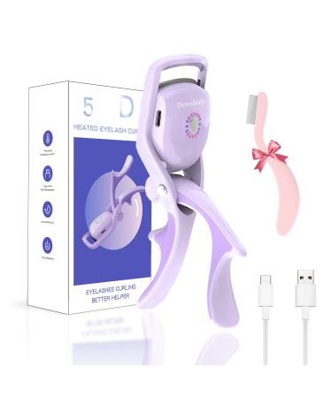 Heated Eyelash Curler Denabuty Electric Eyelash Curlers with Comb Rechargeable with 3 Modes and Sensing Heating Silicone for Long Lasting Curls Naturally Eyelashes Portable Professional Violet