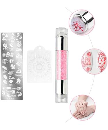 Nail Art Stamping Tool Kit Nail Stamping Plates Nail Art Stamper included Double Head Polish Print Template Silicone Stampers For Beauty Nail Art DIY- Nails Seal Mold Nail Stamp Plate Pink 03 pink - Buy Online on SooperMarket.com