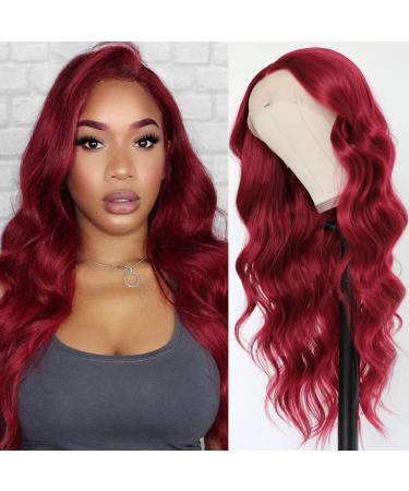 QD-Tizer Burgundy Red Lace Front Wig - Long Wavy Heat Resistant Synthetic Hair for Women - Buy Online on SooperMarket.com
