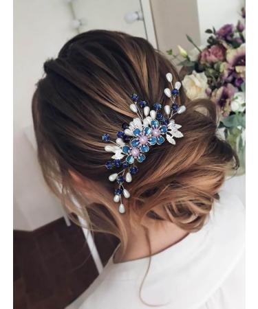 IYOU Flower Wedding Hair Combs Blue Pearl Bridal Headpiece Floral Leaf Hair Piece Bride Bridesmaid Hair Accessories for Women - Buy Online on SooperMarket.com