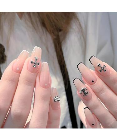 Ruzister 75-Piece 3D Nail Charts - Gothic Retro-Punk Metal Nail Art Charms - Silver Cross & Heart Decorations for Manicure - Buy Online on SooperMarket.com