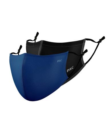 P.A.C.Lightweight 2-pack Premium Community mask mouth and nose mask makeshift mask super thin everyday mask washable up to 90 easy to raise Oeko-Tex 100 reusable 2 pieces (1 Pack) Blue + Total Black