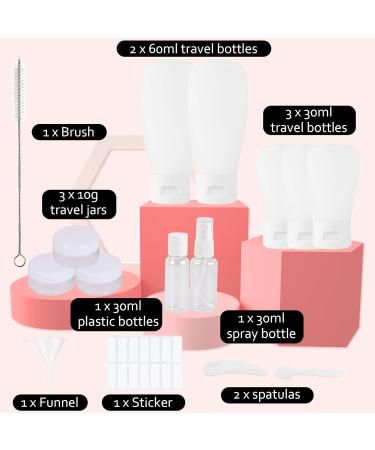 Travel Set Cosmetics - 16 Leak-Proof Bottles (60ml & 30ml) with Cultural Bag | Refillable Plastic Travel Containers for Shampoo Lotion & Shower Gel - Buy Online on SooperMarket.com