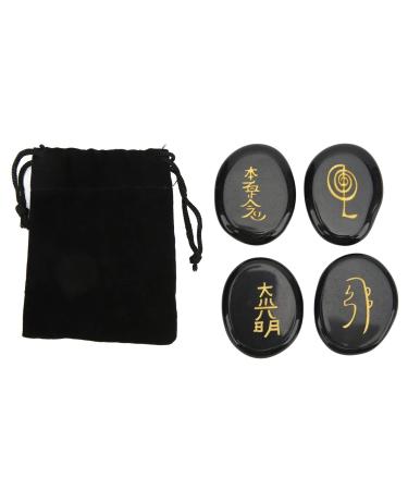 4 Pieces Reiki Symbols Smoother Surfaces Engraved Reiki Stones for Home Decoration Meditation Ornament (Black) Schwarz