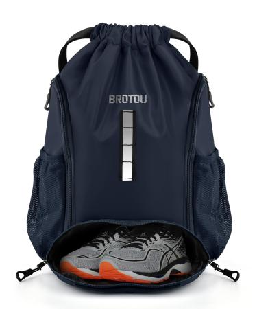 Brotou gym bag sports bag football bag Backpack cord strip sports bag with shoe compartment tunnel procession gymsack waterproof sports bag for men's children youth dark blue