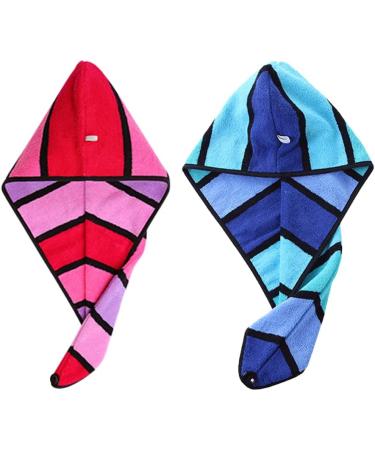 Anller 2 Pack 100% Cotton Hair Towel Wrap for Women - Red & Blue | Hair Drying Towel with Button | Dry Hair Hat Shower Head Towel - Buy Online on SooperMarket.com