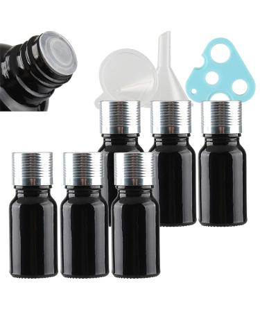 Tianzd 6 piece of empty little 10 ml gloss black glass bottles with sealed stopper silver aluminum screw cap glass bottle flasher oil fragrance perfume massage aromatherapy silver 10ml