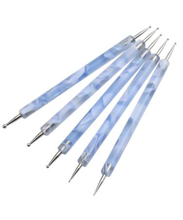 Jinlaili 5PCS Nail Dotting Pen Marbleizing Tool Set Dotting Painting Pen Polish Carving Tool Nail Polish Paint Manicure Dot Nail Art Tool Nail Design for Embossing Pattern Clay Sculpting (Blue)