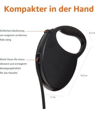 Amazon Basics Retractable Dog Leash - Small Black | Durable Ergonomic & Perfect for Travel - International Shipping Available - Buy Online on SooperMarket.com