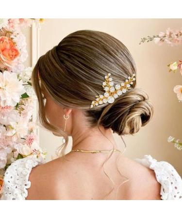 Handcess Bridal Wedding Hair Comb Gold Pearls Hairpiece Leaf Bridal Side Combs Wedding Hair Accessories for Women and Girls - Buy Online on SooperMarket.com