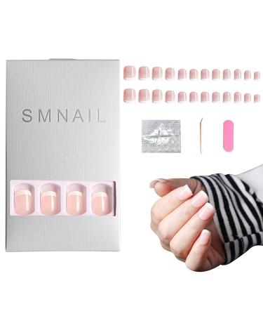 Artificial fingernails false short nails 24 pc Frenchman Artificial nails set completely covering filing and pencil for nail art studio homemade embellishment (classic)