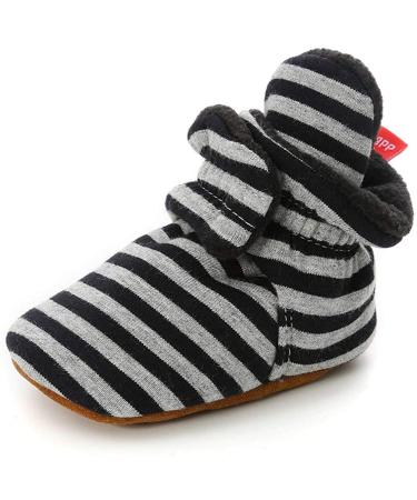 TMEOG Baby Booties Slippers Infant Boots Newborn First Walking Shoes Baby Winter Sock Crib Shoes for Boys Girls 0-18Months 0-6 Months D Dark Black Striped