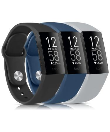 3 Pack Silicone Bands for Fitbit Charge 4 Bands for Women Men, Soft Breathable Sport Replacement Wristbands for Fitbit Charge 4/Charge 3/Charge 3 SE (Black/Navy Blue/Grey, Small) Black/Navy Blue/Grey Small
