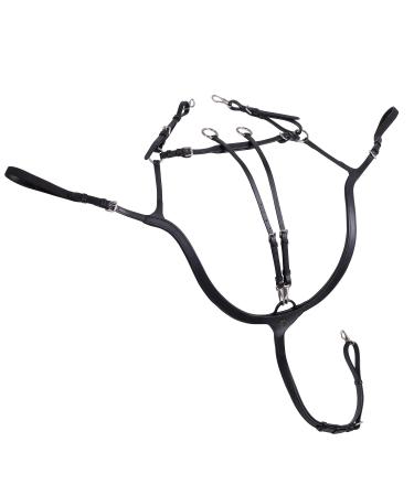 Sunride front stuff ascot made of real leather with martingal - for horses - as a 5 -point and 3 -point - martingal rings to open for quick threading the reins (COB black) COB black