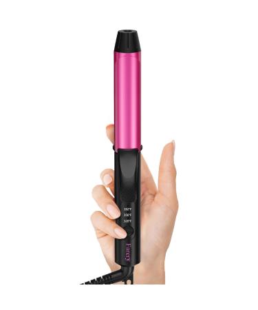 Dual Voltage Travel Ceramic Curling Iron with Keratin & Argan Oil Adjustable Temperature Mini Size for Short Hair - Includes Storage Bag 1Inch Hotpink
