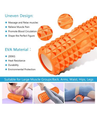QveeTry 6-in-1 Foam Roller Set - Fascia Roll Massage Roller Rod & Fitness Straps for Yoga & Pilates - 33cm Orange | International Shipping - Buy Online on SooperMarket.com