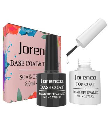 Gel Nail Polish Top Coat Set No Wipe Base and Top Coat Nail Starter Kit Gloss Shiny Clear Base Top Coat Gel for Nail Art Salon DIY at Home 2 Pcs 8ml Base&Top