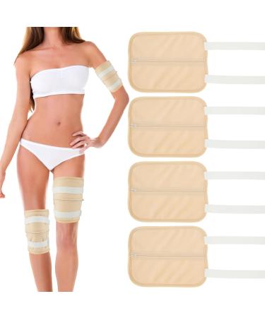 Eummy 4Pcs Elbow Oil Pack Set Washable Reusable Leg Essential Oil Wrap Mess-Free Oil Pack Wrap with Adjustable Elastic Straps Soft Bamboo Flannel Oil Pack Leak-Proof for Elbow Leg Arm Picture money khaki