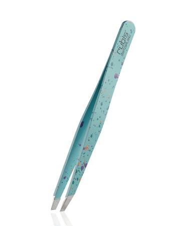 Rubis tweezers action painting - weird fine and pointed - plucking tweezers for eyebrows - sloping tip for hair removal - professional tweezers - light blue
