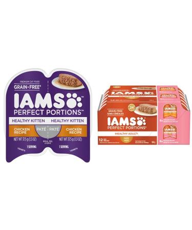 IAMS Perfect Portions Healthy Kitten and Adult Wet Cat Food | Grain Free Pat - Chicken Chicken and Salmon Cat Food + Chicken and Salmon Chicken - Kitten 75 g (Pack of 24)