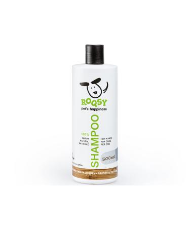 Roqsy Nature Dog Hampoo 500ml vegan organic natural product for long-haired sensitive skin allergy sufferers all races and fur colors also white fur 500 ml