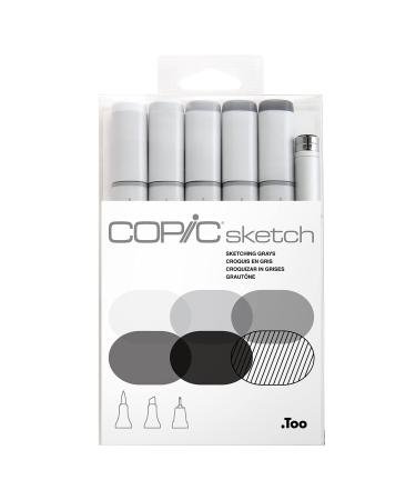 Copic Sketch Alcohol Marker 5 Colors + Multiliner SP Set, Sketching Grays Gray Marker Set